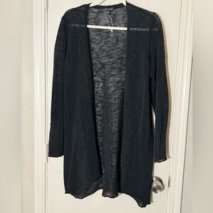Eileen Fisher Linen Blend Black Open-Front Cardigan Size M